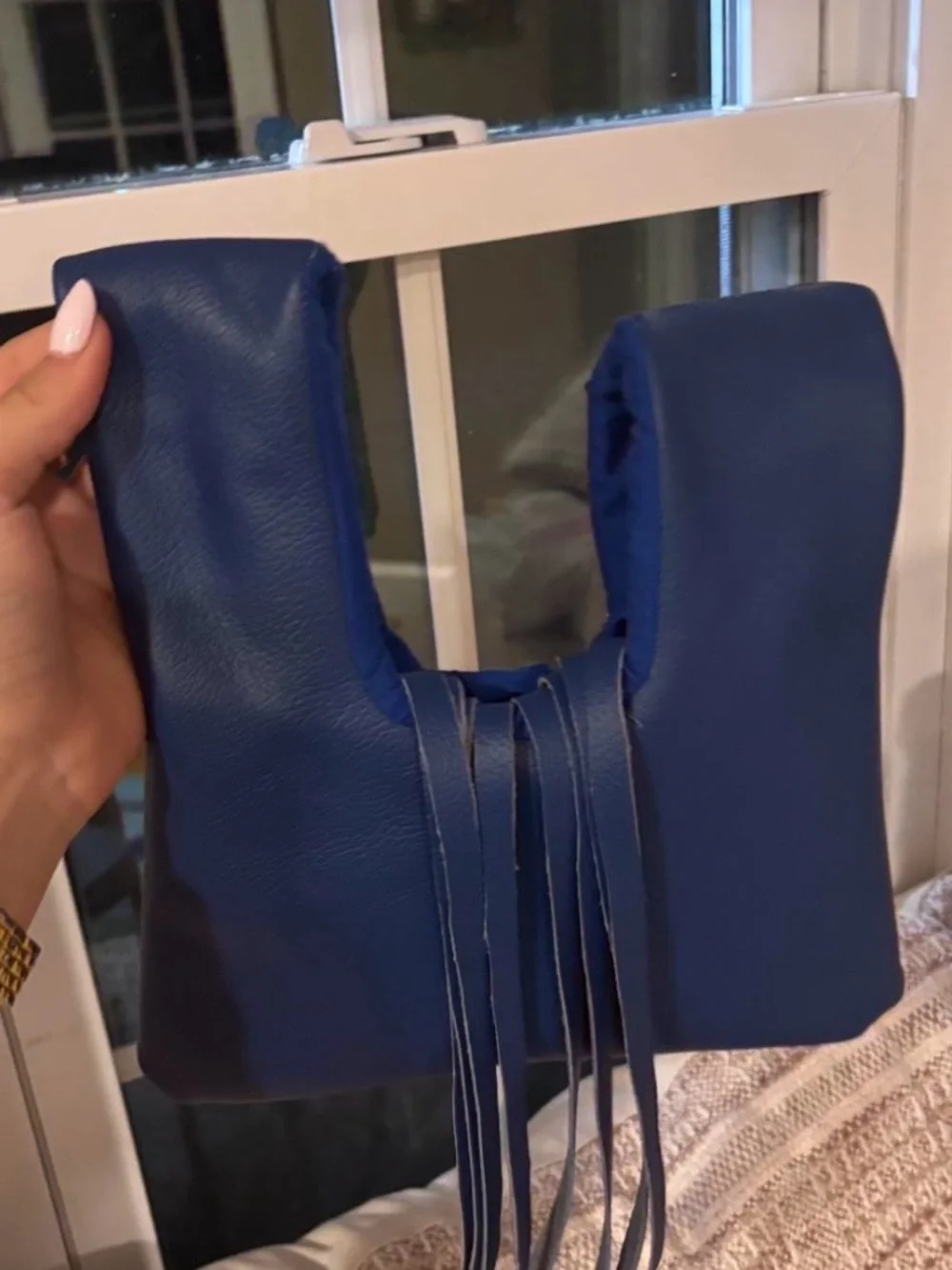 ✨ Custom Handmade 100% Blue Leather Fringe Knot Mini Bag (One-of-a-Kind)